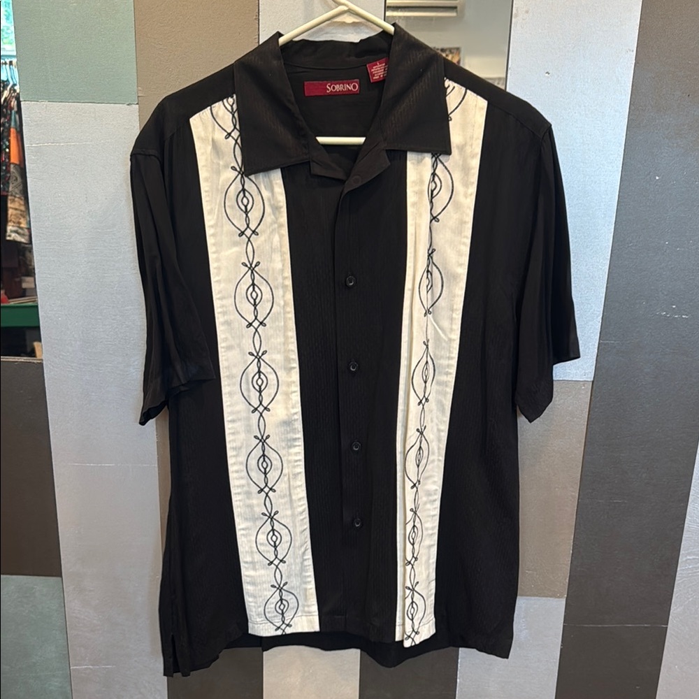Sobrino Black and White Men's Casual Button Down Shirt